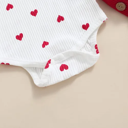 Vista 12 de My First Valentine's Day - Conjunto de ropa para bebé niña con volantes, manga larga, estampado de corazón, falda con tirantes