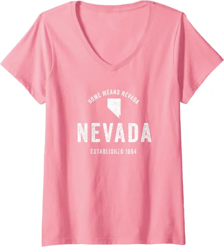 Vista 10 de Camiseta retro de Nevada State Home State para mujer con cuello en V, Negro, S