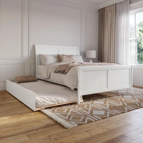 Vista 28 de AFI, Portland - Cama de plataforma matrimonial con estribo a juego con cama nido individual, color espresso