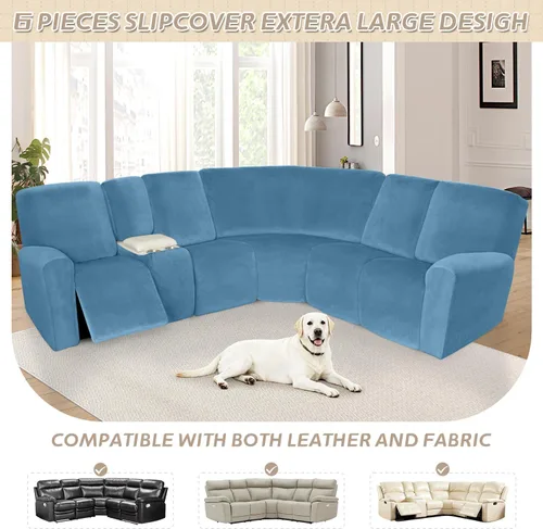 Vista 340 de Arfntevss Fundas de sofá seccional reclinable de terciopelo, Funda de sofá seccional de esquina para sofá reclinable, Funda elástica suave