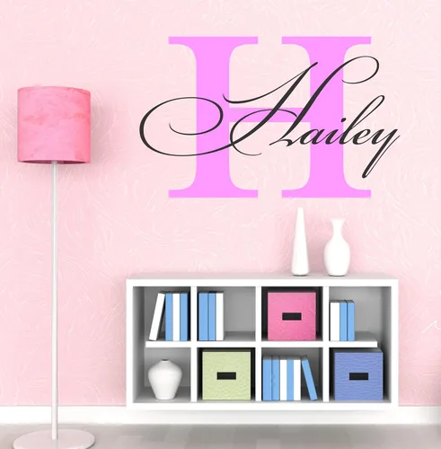 Vista 8 de Calcomanía de pared con nombre y inicial para niñas, decoración de pared, personalizada, decoración, guardería, dormitorio, además de calcomanía