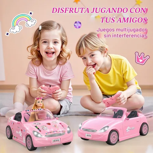 Vista 5 de Conjunto de coche y muñeca RC rosa, baterías recargables juguetes