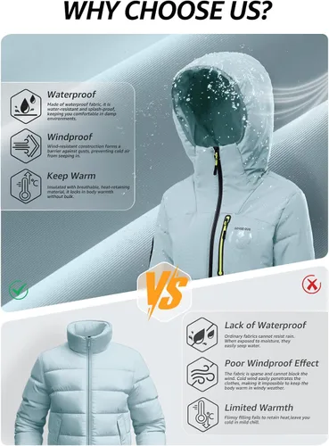 Vista 6 de Chaqueta aislante para mujer, resistente al viento, impermeable, con capucha, para esquí, snowboard, con múltiples bolsillos