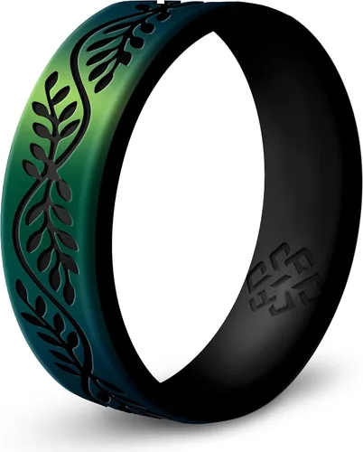Vista 17 de Anillo de silicona Knot Theory en Filigrana, Floral, Corazones o Laurel - Banda de boda de silicona grabada de doble capa, para actividades