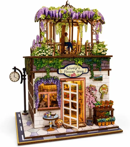 Vista 8 de Rompecabezas de madera 3D, kits de rincón de libros para adultos, kits de construcción de casas en miniatura, manualidades de madera