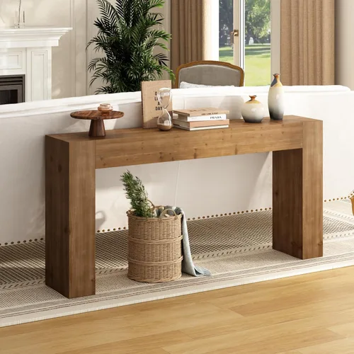 Vista 5 de Mesa consola de madera maciza para entrada, mesa de sofá de granja de 63 pulgadas de largo detrás del sofá, mesas de entrada rectangulares rústicas