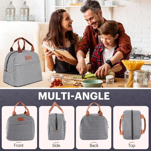 Vista 4 de EASYFUN Bolsa de almuerzo para mujeres y hombres, lonchera aislada a prueba de fugas con gran capacidad, bolsa de mano más fresca para el trabajo