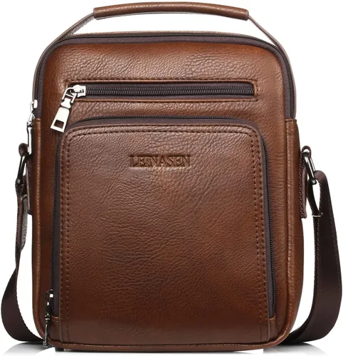 Vista 7 de KUANG! Bolso de hombro para hombre, de piel sintética, bolso de mensajero de negocios, maletín de viaje, cruzado con múltiples bolsillos