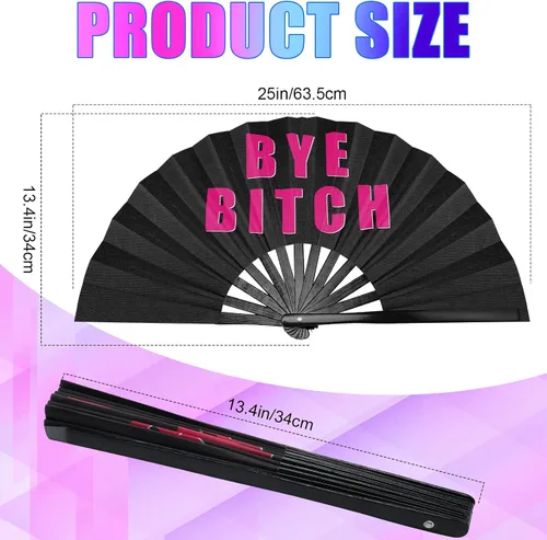 Vista 2 de Amyhill Rave Fan - Paquete de 2 abanicos grandes plegables para festivales, ventilador chino icónico de bambú con voz para hombres y mujeres