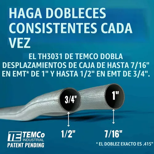 Vista 5 de TEMCo TH3031 Dobladora de compensación de conducto hidráulico de doble tamaño EMT de 1" y 3/4