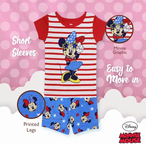 Vista 4 de Disney Girls' Minnie Mouse 2-Piece Snug-Fit Cotton Pajamas Set