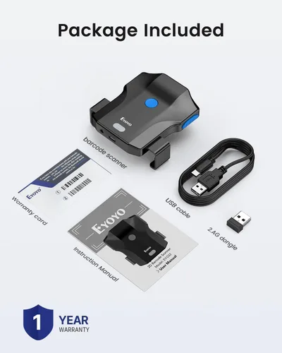 Vista 4 de Eyoyo Escáner de código de barras 2D para teléfono: Escáner portátil de código QR Bluetooth 1D con indicador de nivel de batería, lector de código