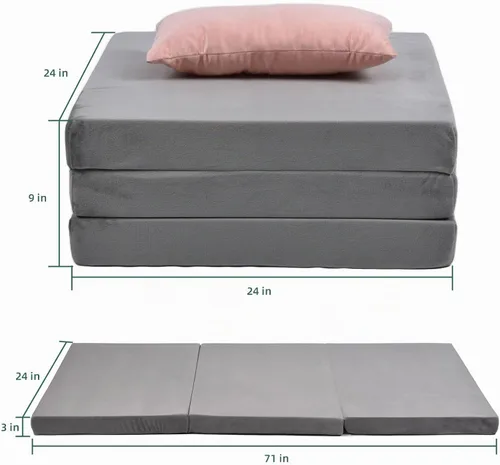Vista 7 de Colchón plegable de espuma viscoelástica, colchón de cama triple con cubierta antipolvo, portátil, impermeable, para dormir al aire libre, plegable