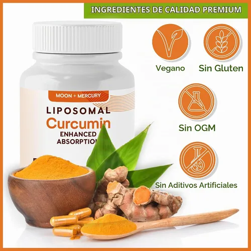 Vista 5 de Curcumina de cúrcuma liposomal 500mg - 60 cápsulas de suplementos de curcumina de cúrcuma Liposomal turmeric curcumin with 500mg per serving; 60