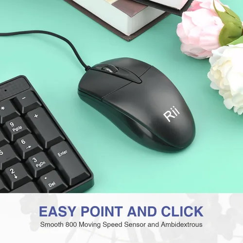 Vista 5 de Rii RK203 - Juego combinado de teclado y teclado básico con cable USB de tamaño ultra completo con teclado con teclado numérico para computadora