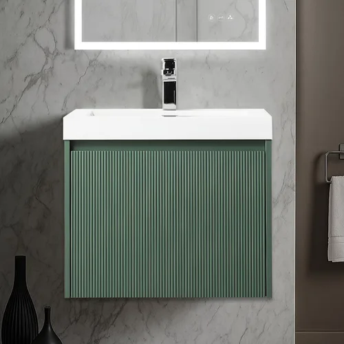 Vista 17 de Blossom Lavabo de baño de 20 pulgadas con tocador, todo en madera montado en la pared, gabinete flotante de baño con tocador con fregadero