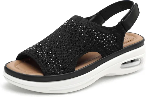 Vista 9 de mysoft Sandalias cómodas para caminar con amortiguación de aire para mujer, zapatos de plataforma de punto transpirable