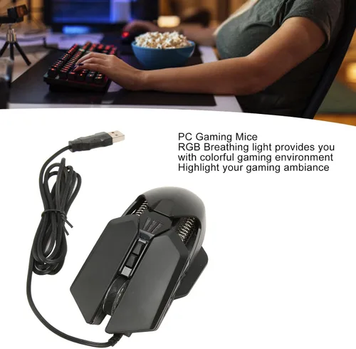 Vista 2 de Septpenta Ratón para juegos con cable, número de 7 botones, interfaz USB 1200, 2400, 4800, 7200, cuatro tipos de DPI, iluminación RGB, mouse