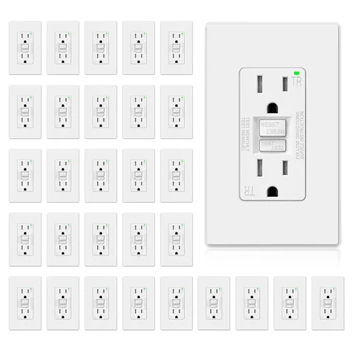 Vista 42 de ELEGRP Toma GFCI de 15 amperios, toma eléctrica GFI de autoprueba con diseño más delgado, receptáculo GFCI resistente a manipulaciones TR