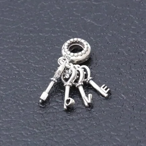 Vista 3 de Keys of Love - Colgante de plata de ley 925 con dije de cristal y circonita cúbica, cuentas de joyería, regalos para mujer, pulsera y collar A0250
