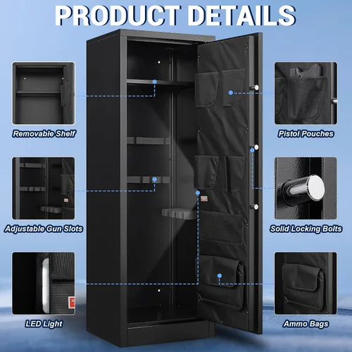 Vista 4 de Marcree Caja fuerte para 8-10 armas, gabinete grande digital para rifles y escopetas, caja fuerte para rifles con estante desmontable, cajas fuertes