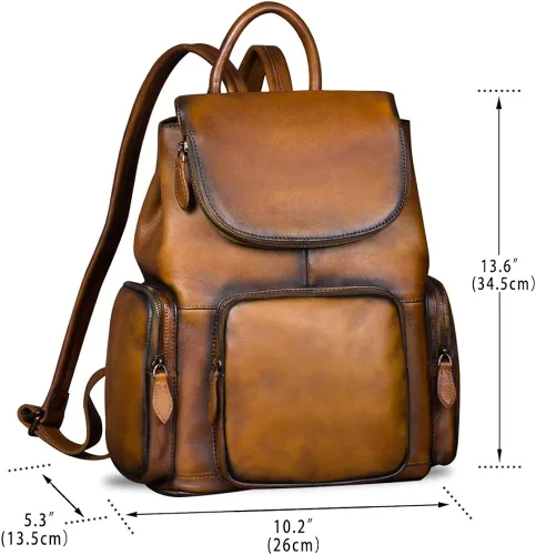 Vista 4 de Mochila de cuero para mujer Vintage hecho a mano casual mochila