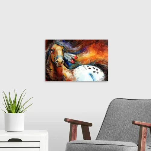 Vista 3 de Spirit Indian Warrior Pony - Lienzo decorativo para pared, diseño de caballo