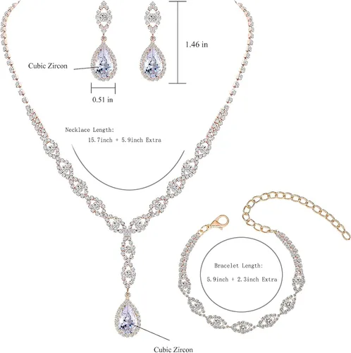 Vista 7 de UDYLGOON Juego de aretes de cristal con diamantes de imitación para dama de honor, novia, boda, baile de graduación, Metal, cristal Circonita cúbica
