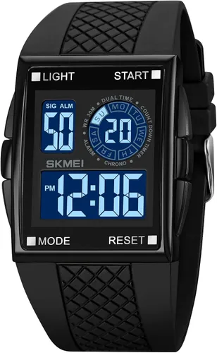 Vista 2 de CakCity Reloj deportivo digital para hombre y mujer, pantalla de cristal, esfera grande, aleación, concha, cuadrado, impermeable, casual