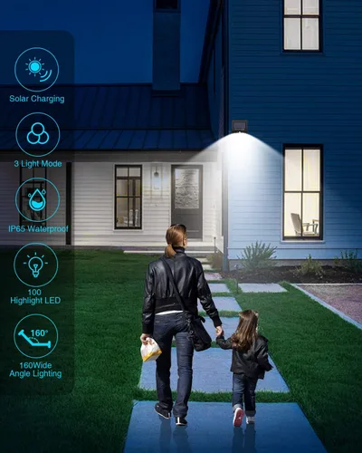 Vista 6 de 2 paquetes de luces solares para exteriores con sensor de movimiento - 3 modos/100 LED, luces solares de seguridad inalámbricas, resistentes al agua