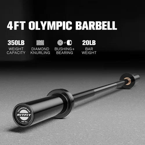 Vista 3 de RITFIT Olympic Barbell 4ft/6ft - 2 Inch Weight Bar for Strength Training, Weightlifting, Squat, Deadlift, Bench Press, Curl, Overhead Press