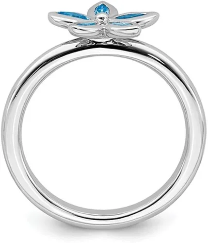 Vista 5 de Azul Topacio Flor Anillo 25quilates (quilates) en plata de ley