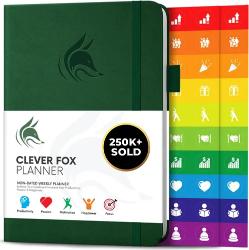 Vista 13 de Clever Fox Planner – Planificador semanal y mensual sin fecha para productividad, manejo del tiempo y objetivos – Diario organizador – A5