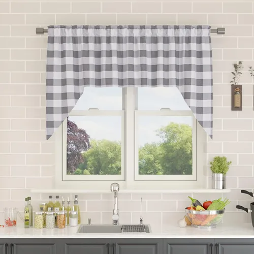 Vista 246 de Cenefas de cortina para ventana de 16 pulgadas de largo, 2 paneles de cuadros búfalo, cortinas pequeñas con bolsillo para barra, estilo clásico