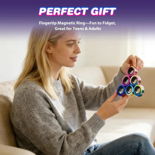 Vista 8 de Jawhock Paquete de 9 anillos magnéticos para adultos, anillos magnéticos para niños y adolescentes, juguetes sensoriales para personas inquietas