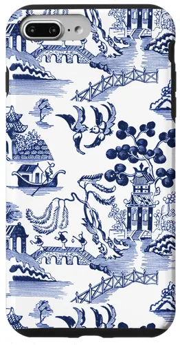 Vista 12 de iPhone 14 Pro Preppy Azul y Blanco Willow Patrón Chinoiserie Toile Case