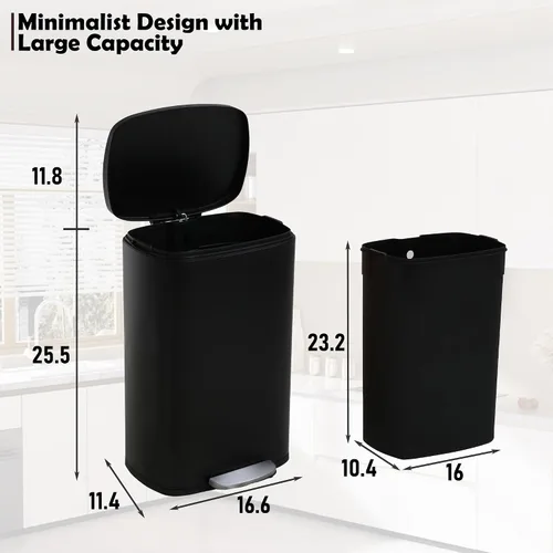 Vista 7 de Basurero de acero inoxidable de 13 galones, cubo de basura con tapa con pedal, cubo interior extraíble, resistente a las huellas dactilares