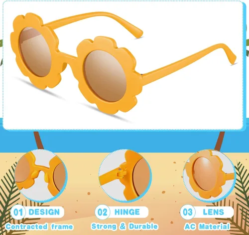 Vista 3 de 12 pares de lentes de sol redondos con forma de flor para niños lindos lentes de sol para exteriores