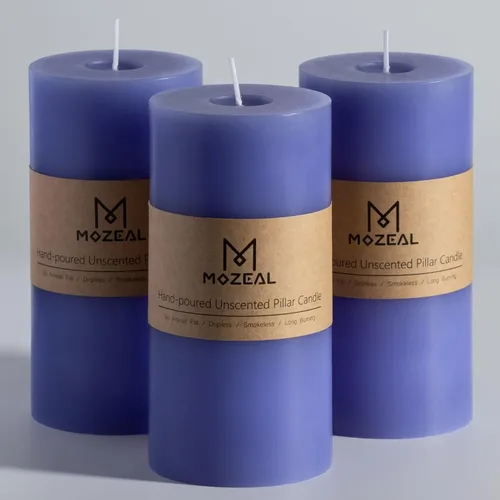 Vista 6 de MOZEAL Juego de 3 velas sin perfume vertidas a mano de 3 x 6 pulgadas, velas tipo pilar sin goteo, combustión de larga duración, aproximadamente 120