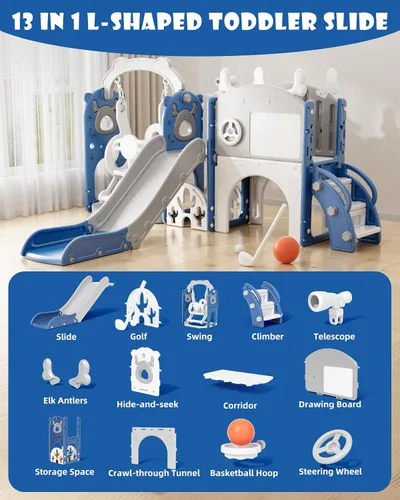 Vista 2 de XJD - Juego de tobogán y columpio 13 en 1 para niños pequeños, tobogán para niños de 1 año en adelante, juego de exterior para niños pequeños