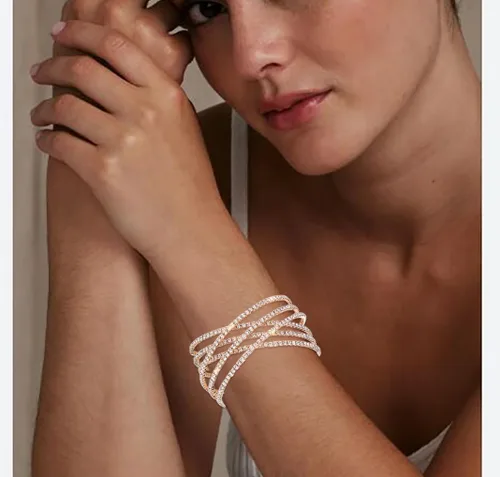 Vista 5 de Pulsera de diamantes de imitación para mujer, pulsera multicapa de cristal
