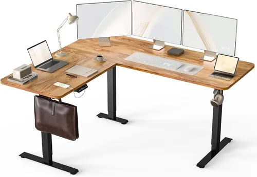 Vista 10 de 63 x 55 inch L-Shaped Electric Standing Desk with Drawers, Adjustable Height Corner Desk, Large Sit Stand Workstation with Storage, Home Office