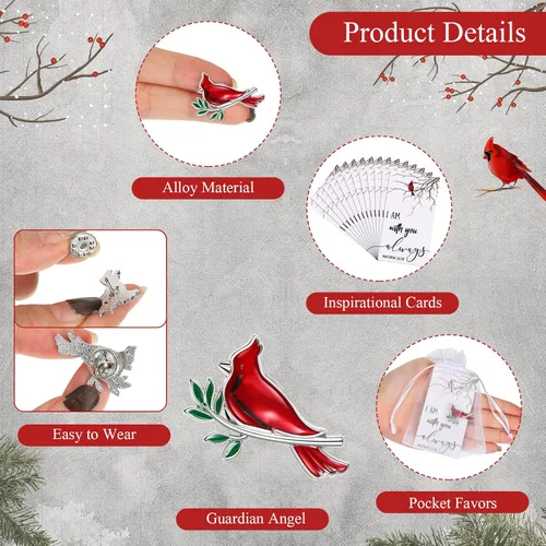 Vista 3 de Geosar Juego de 50 alfileres de cardenal conmemorativo, juego de fichas de bolsillo funerarias, guardián de bolsillo, alfileres cardenales caídos