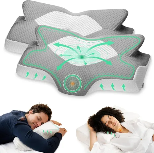 Vista 11 de Almohadas cervicales de espuma viscoelástica Elviros para el dolor de cuello y hombros, almohada para el cuello para dormir, almohadas para dormir