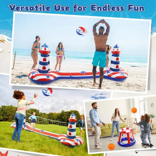 Vista 9 de EagleStone Juego de flotador inflable para piscina con red de voleibol y aro de baloncesto, juegos acuáticos flotantes 2 en 1 para niños y adultos