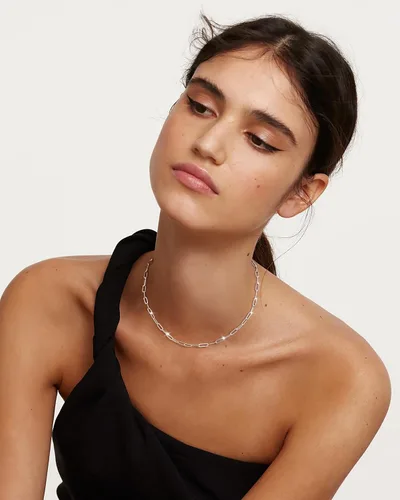 Vista 4 de Collar de cadena de clip de plata para mujer, delicado collar de gargantilla de plata de ley para mujer, collar de eslabones simples, largos 3mm16