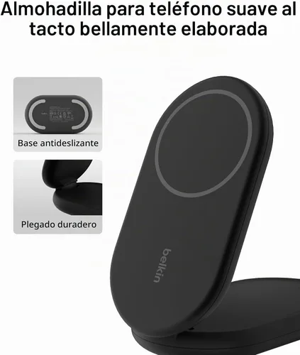Vista 5 de Belkin Cargador Compatible con MagSafe, Cargador Magnético Plegable 2 en 1 de 15W - Carga Inalámbrica Certificada Qi2 para Apple iPhone 16, Apple