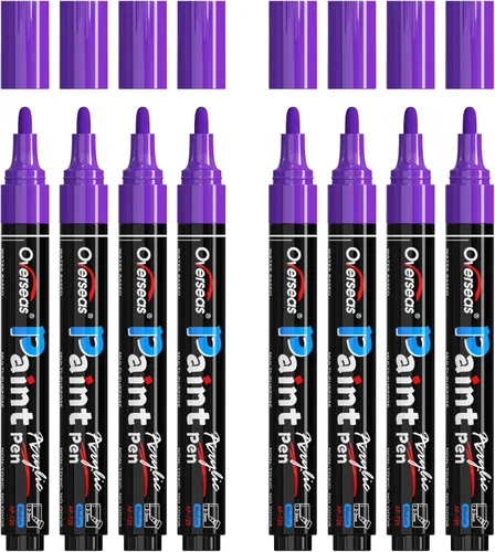 Vista 10 de Overseas - Marcadores de pintura acrílica negra, paquete de 8, bolígrafos de pintura de punta media Waterproof, Quick Dry, Fade Resistant, Non