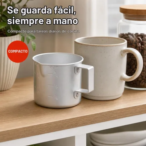 Vista 6 de Better Houseware Taza medidora, taza medidora de metal de 8 onzas con mango y labio de vertido para líquido con marcas de fácil lectura para cocinar