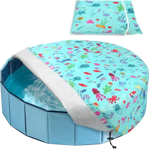 Vista 14 de Rypet Cubierta plegable redonda para piscina de mascotas de 71 pulgadas, fundas de piscina para niños, a prueba de fugas, lavables, accesorios